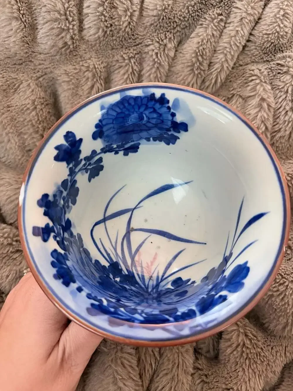 Vintage Blue and White Porcelain Footed Cachepot Planter Pagoda Landscape 5